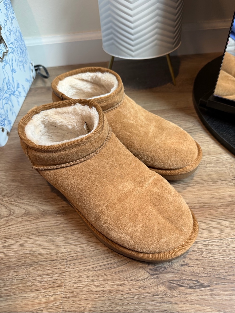 Suede Ankle Booties in Tan